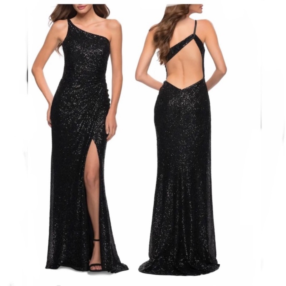 LA FEMME sequin one shoulder gown 00